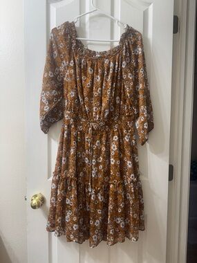 Floral Tiered Midi Dress in Rust